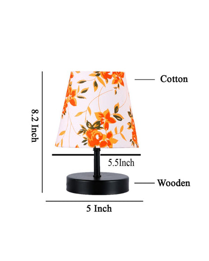 Flower Cotton Round Wooden Black Base Table Lamp