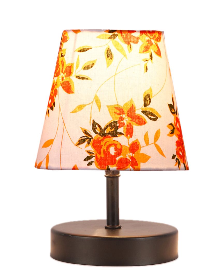 Flower Cotton Round Wooden Black Base Table Lamp