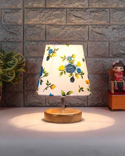 Natural Wood Base Multicolor Cotton Round Table Lamp