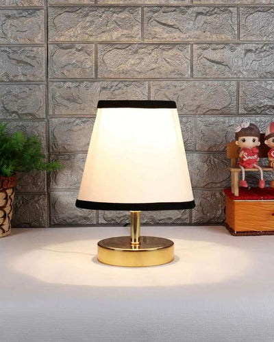 Round Metal Base Gold Black & White Cotton Table Lamp