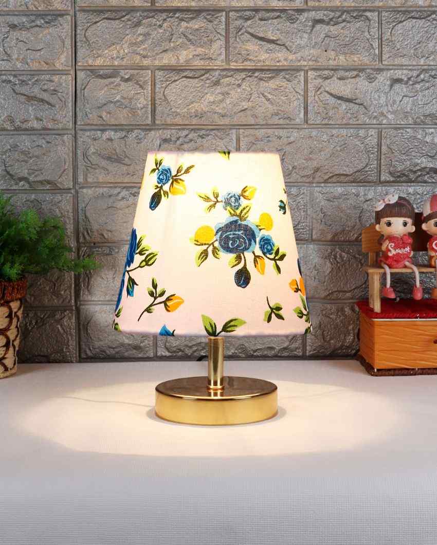 Multicolor Cotton Table Lamp With Gold Round Metal Base