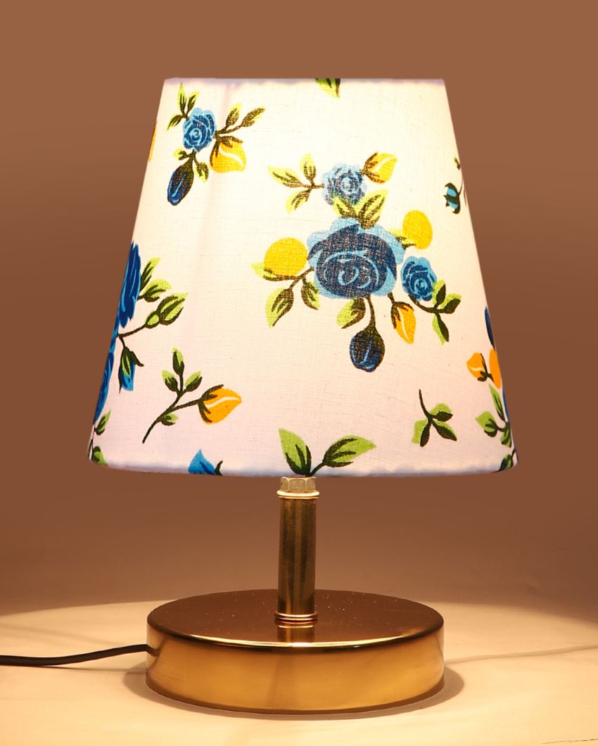 Multicolor Cotton Table Lamp With Gold Round Metal Base