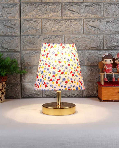 Lilliputian Multicolor Flowers Cotton Round Metal Gold Table Lamp