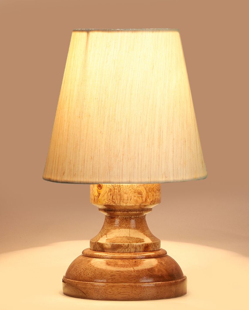 Luxury Cotton Natural Wooden Base Table Lamp Off-White