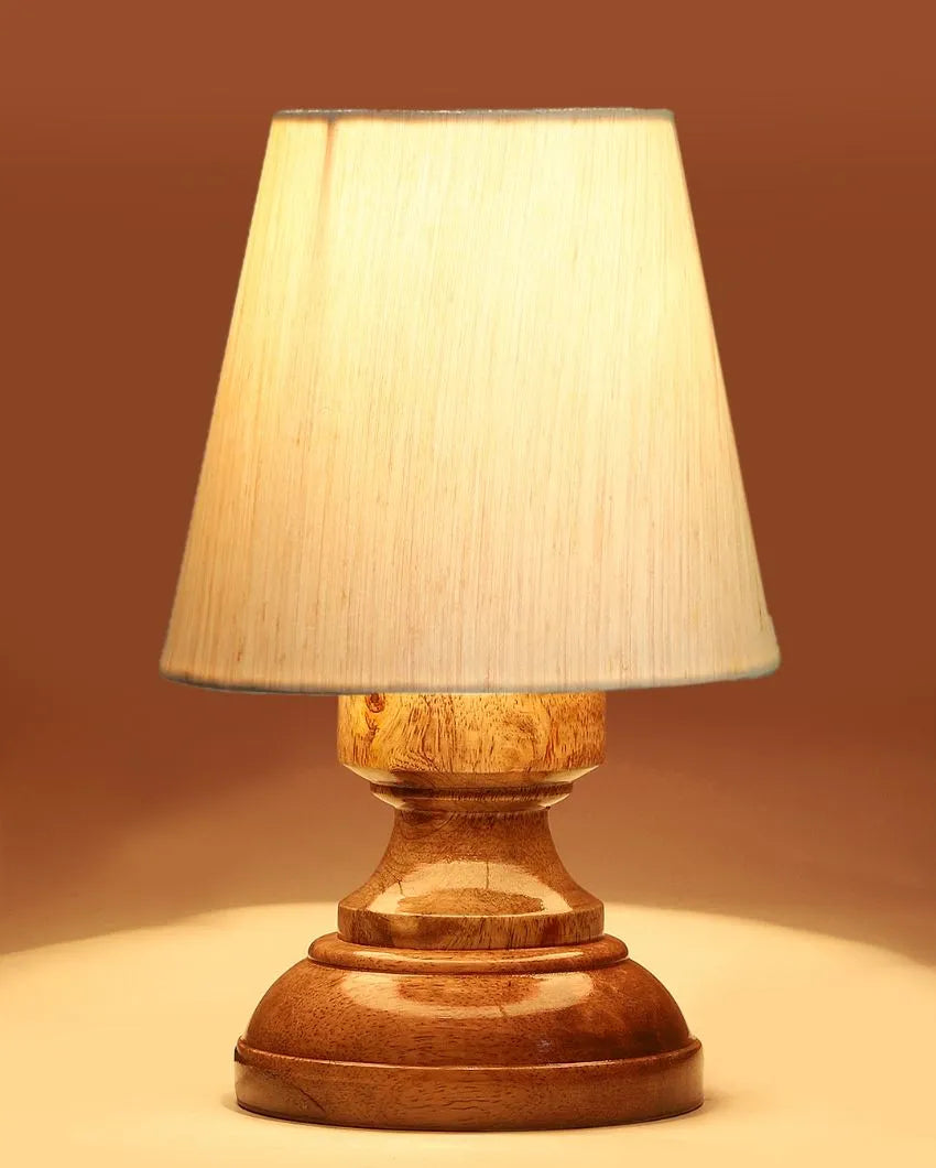 Luxury Cotton Natural Wooden Base Table Lamp Off-White