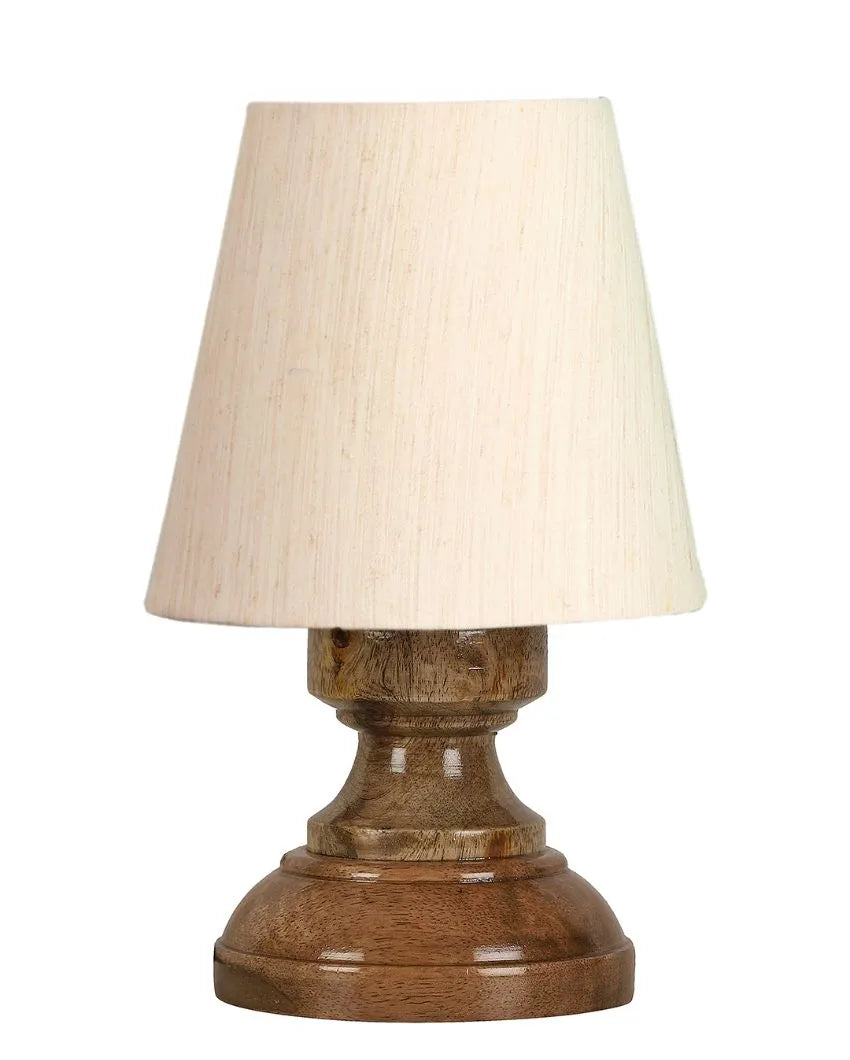 Luxury Cotton Natural Wooden Base Table Lamp Off-White