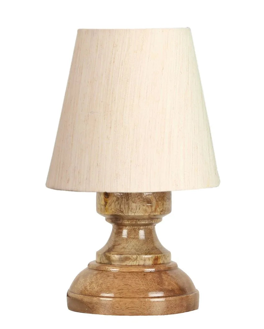 Luxury Cotton Natural Wooden Base Table Lamp Off-White