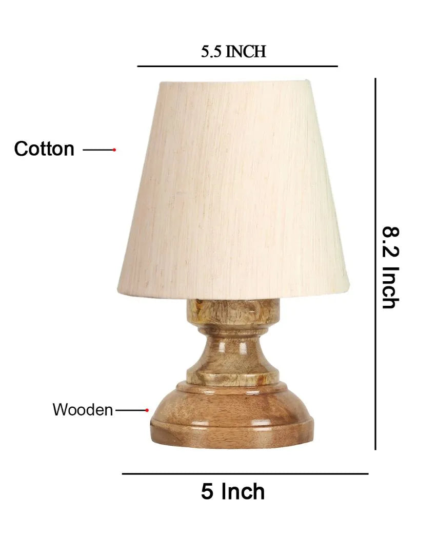 Luxury Cotton Natural Wooden Base Table Lamp Off-White