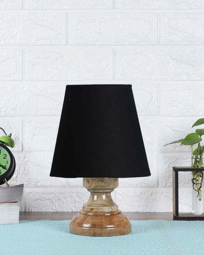 Luxury Cotton Natural Wooden Base Table Lamp Black