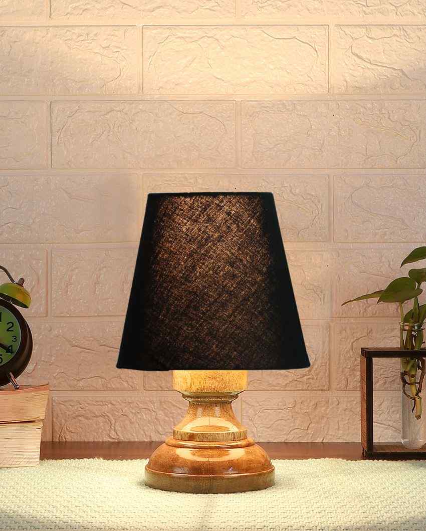 Luxury Cotton Natural Wooden Base Table Lamp Black