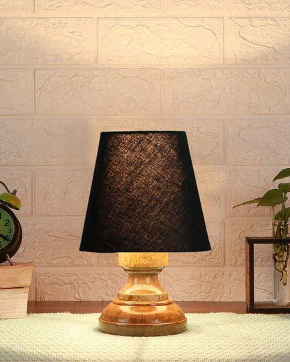 Luxury Cotton Natural Wooden Base Table Lamp Black