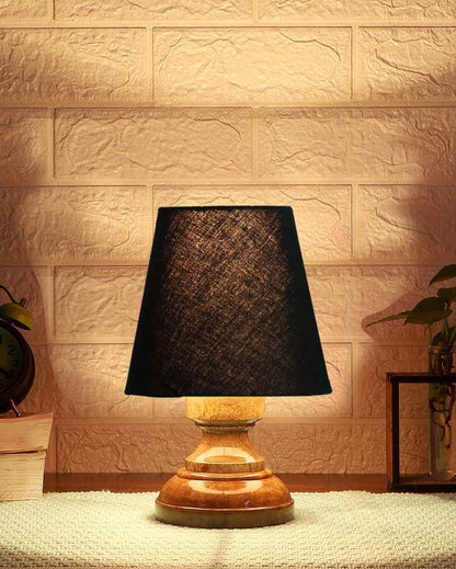 Luxury Cotton Natural Wooden Base Table Lamp Black