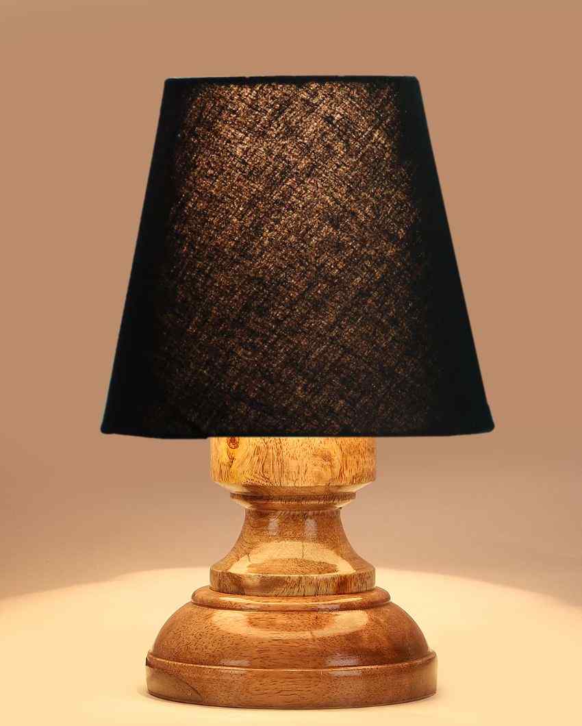 Luxury Cotton Natural Wooden Base Table Lamp Black