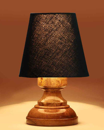 Luxury Cotton Natural Wooden Base Table Lamp Black