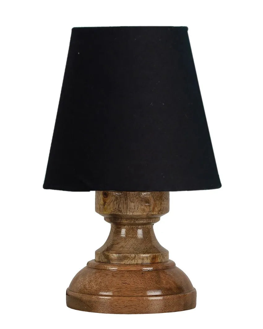 Luxury Cotton Natural Wooden Base Table Lamp Black