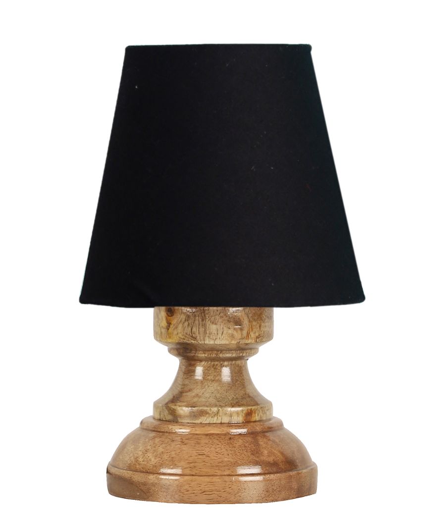 Luxury Cotton Natural Wooden Base Table Lamp Black