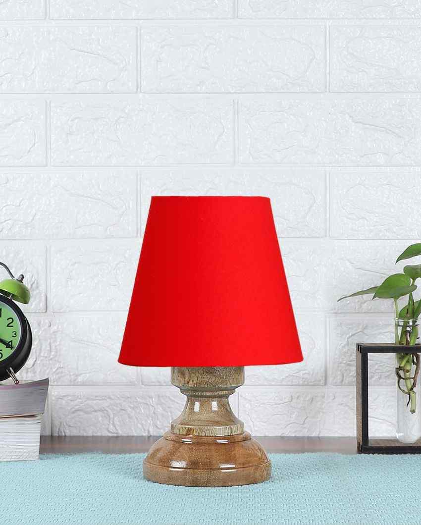 Luxury Cotton Natural Wooden Base Table Lamp Red