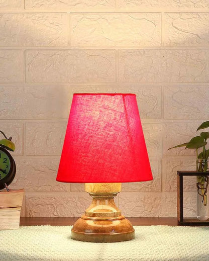 Luxury Cotton Natural Wooden Base Table Lamp Red