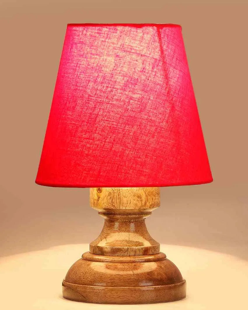 Luxury Cotton Natural Wooden Base Table Lamp Red