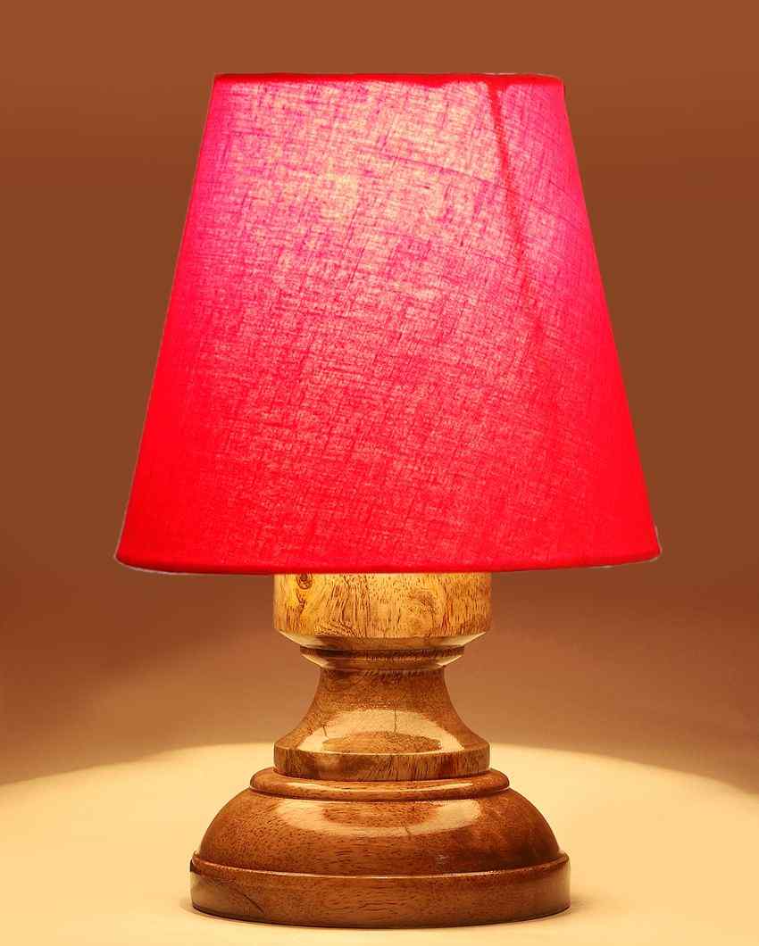 Luxury Cotton Natural Wooden Base Table Lamp Red