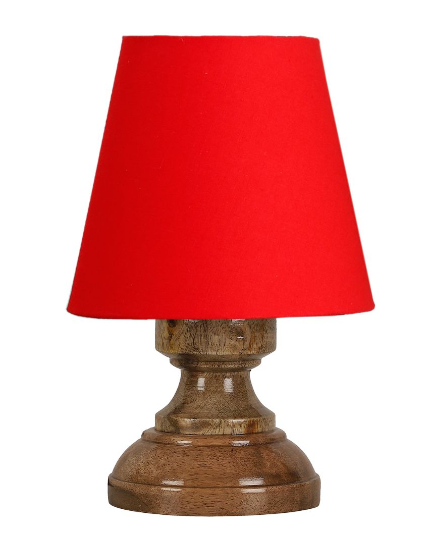 Luxury Cotton Natural Wooden Base Table Lamp Red