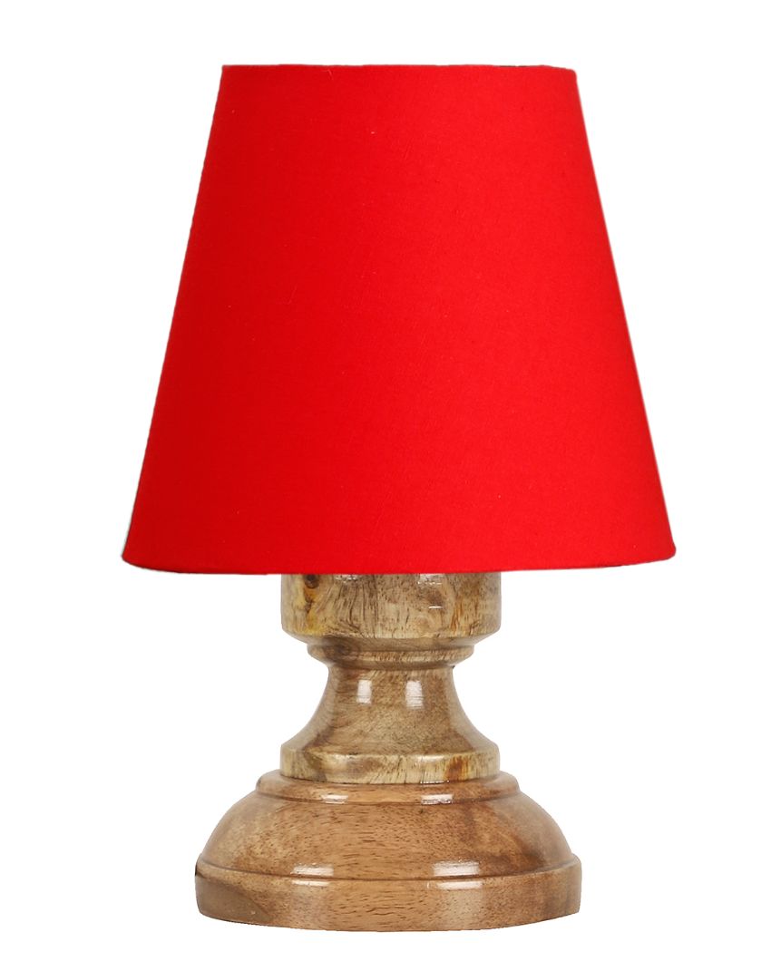 Luxury Cotton Natural Wooden Base Table Lamp Red