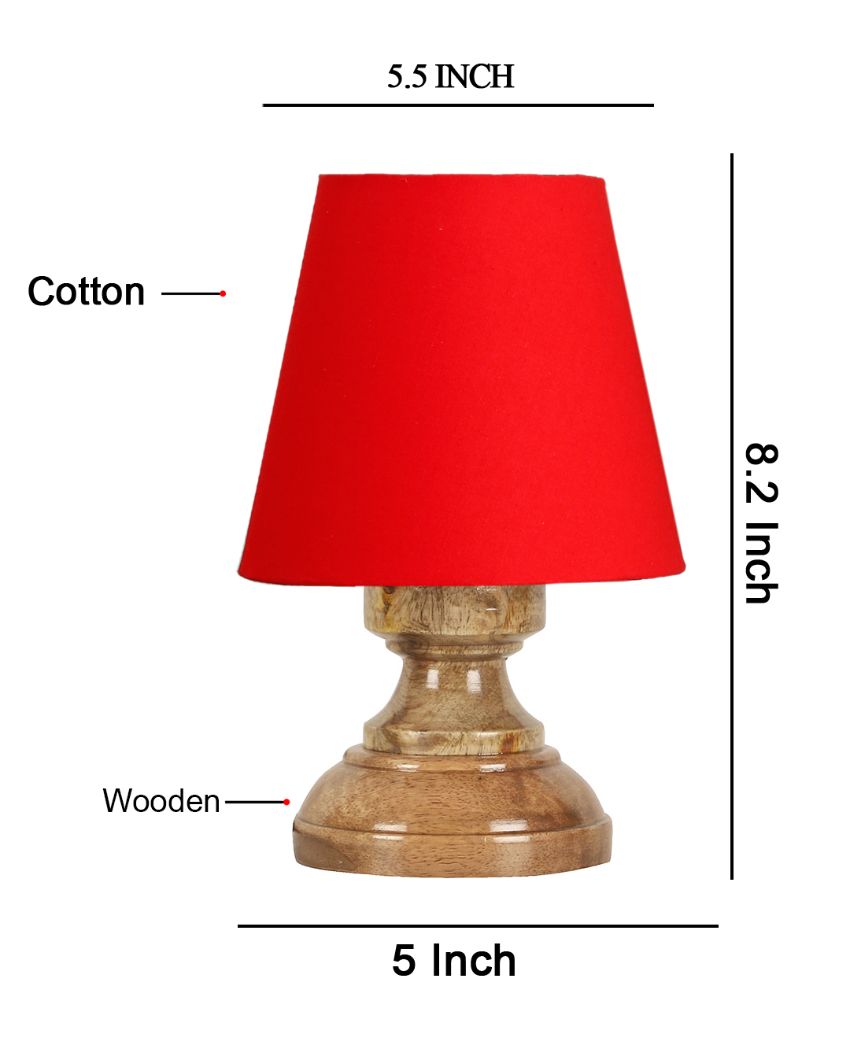 Luxury Cotton Natural Wooden Base Table Lamp Red