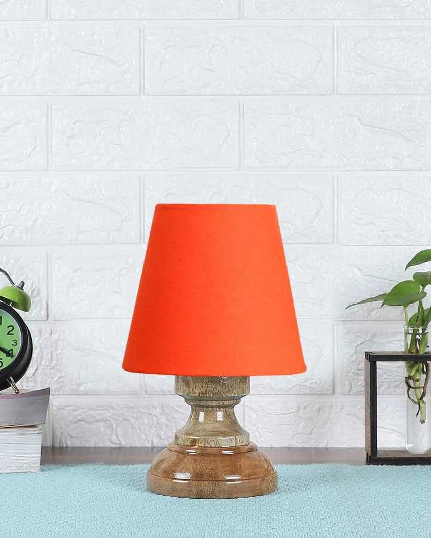 Luxury Cotton Natural Wooden Base Table Lamp Orange