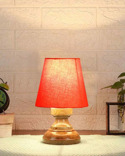 Luxury Cotton Natural Wooden Base Table Lamp Orange