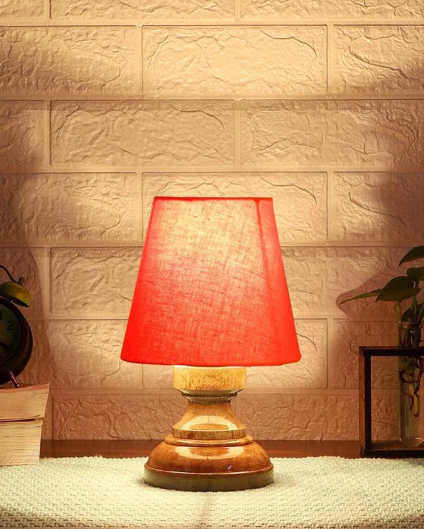 Luxury Cotton Natural Wooden Base Table Lamp Orange