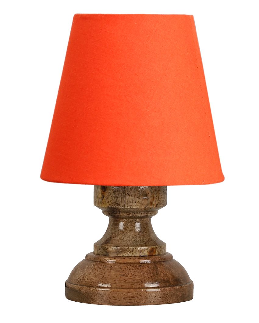 Luxury Cotton Natural Wooden Base Table Lamp Orange