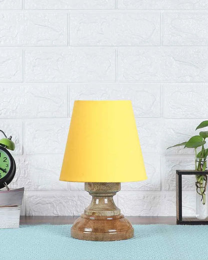 Luxury Cotton Natural Wooden Base Table Lamp Yellow