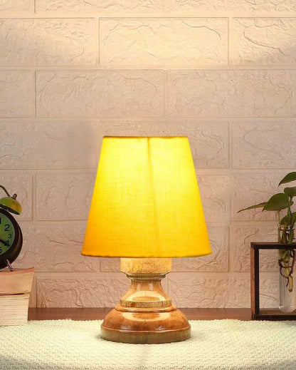 Luxury Cotton Natural Wooden Base Table Lamp Yellow