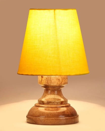 Luxury Cotton Natural Wooden Base Table Lamp Yellow