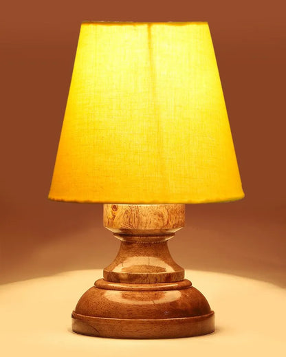 Luxury Cotton Natural Wooden Base Table Lamp Yellow