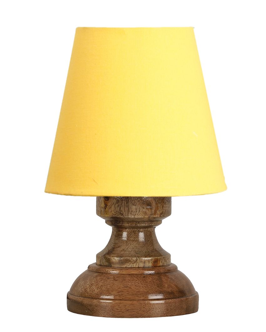 Luxury Cotton Natural Wooden Base Table Lamp Yellow