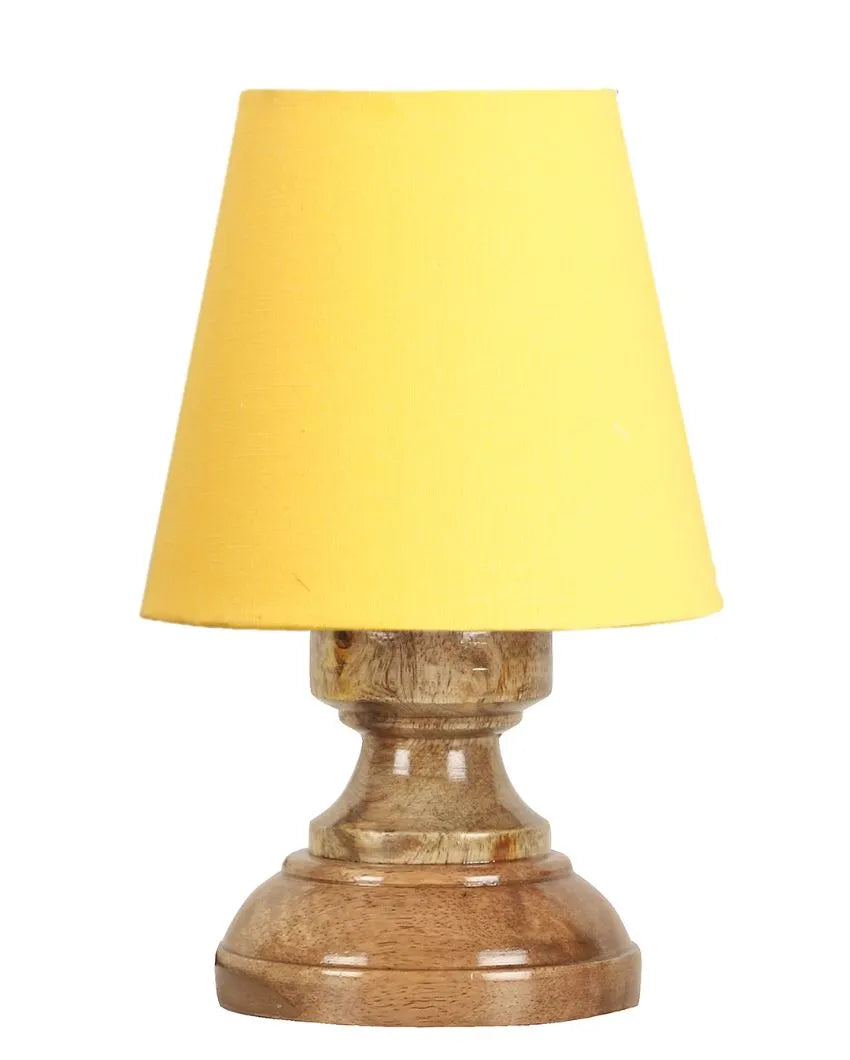 Luxury Cotton Natural Wooden Base Table Lamp Yellow