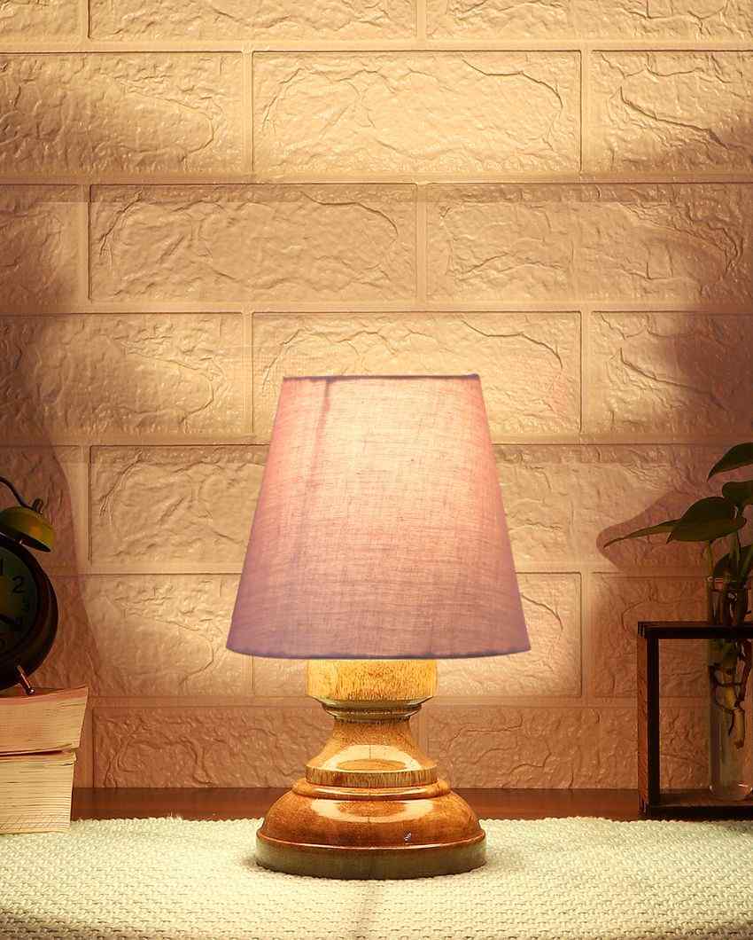 Luxury Cotton Natural Wooden Base Table Lamp Grey