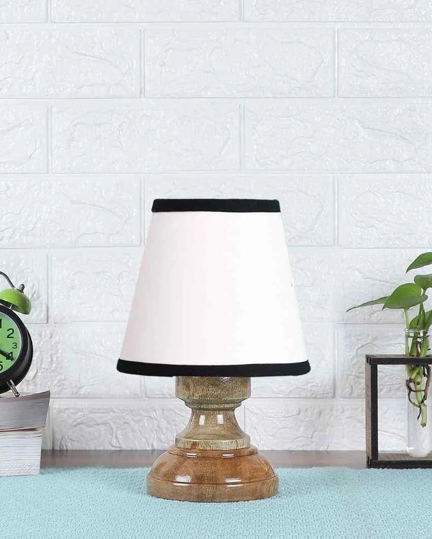 Classic White & Black Cotton Natural Wooden Base Table Lamp