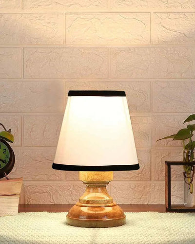 Classic White & Black Cotton Natural Wooden Base Table Lamp