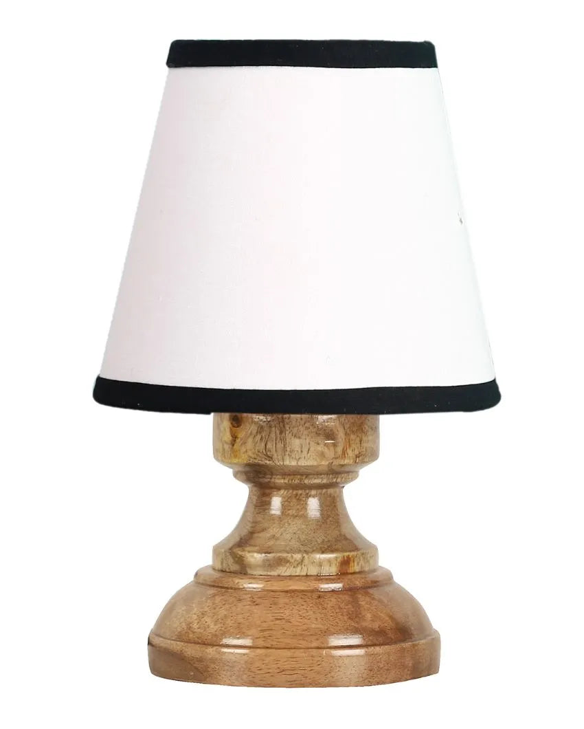 Classic White & Black Cotton Natural Wooden Base Table Lamp