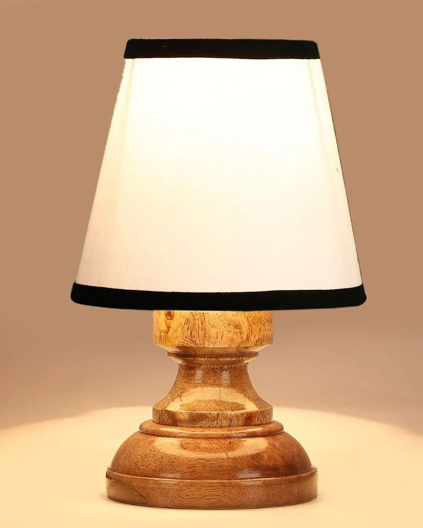 Classic White & Black Cotton Natural Wooden Base Table Lamp