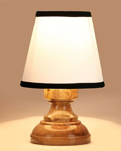 Classic White & Black Cotton Natural Wooden Base Table Lamp