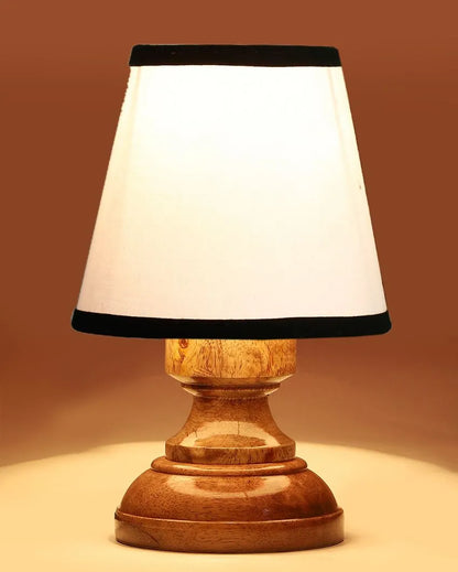 Classic White & Black Cotton Natural Wooden Base Table Lamp