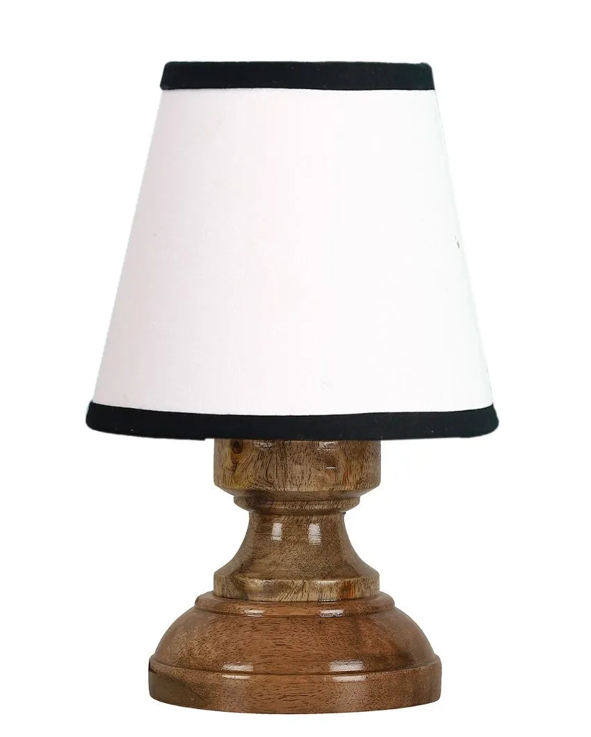 Classic White & Black Cotton Natural Wooden Base Table Lamp