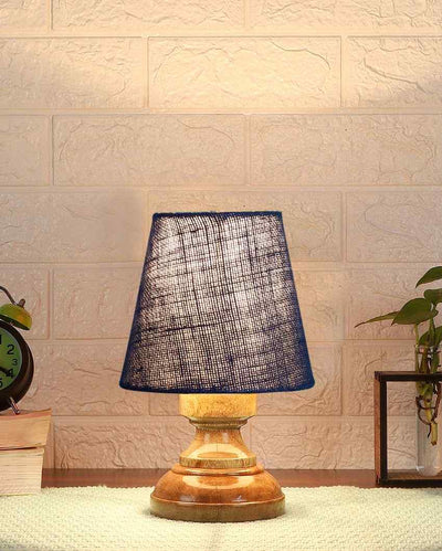 Vintage Style Jute Natural Wood Table Lamp Blue