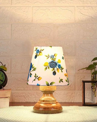 Classy Multicolor Cotton Natural Wood Table Lamp - Dusaan