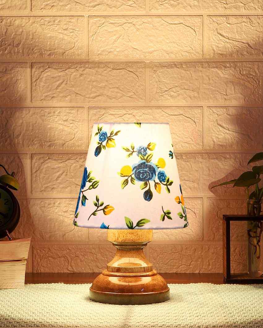 Classy Multicolor Cotton Natural Wood Table Lamp - Dusaan