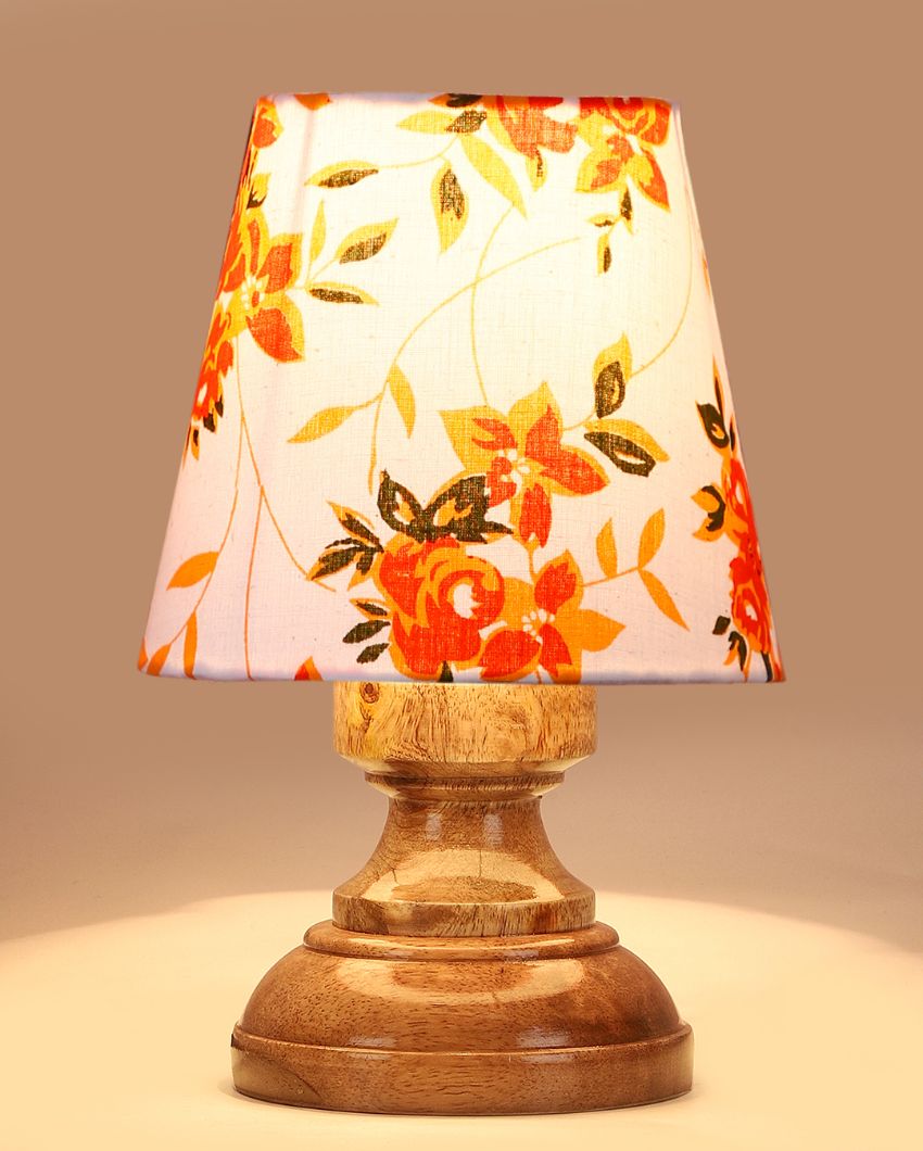 Elegant Multicolor Floral Cotton Natural Wood Table Lamp