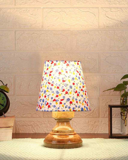 Artistic Colorful Cotton Natural Wood Table Lamp